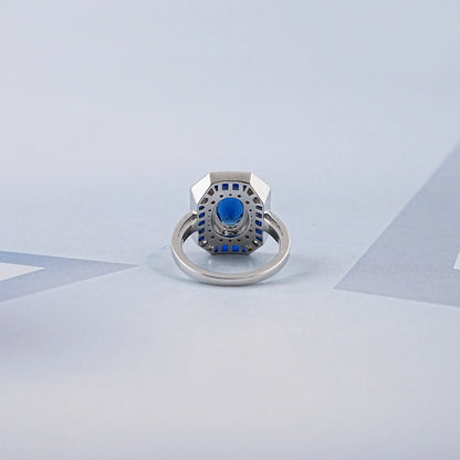Blue Oval And Baguette Cut GemStone Engagement Ring