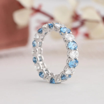 Blue Oval Cut Lab Diamond Eternity Wedding Band Ring