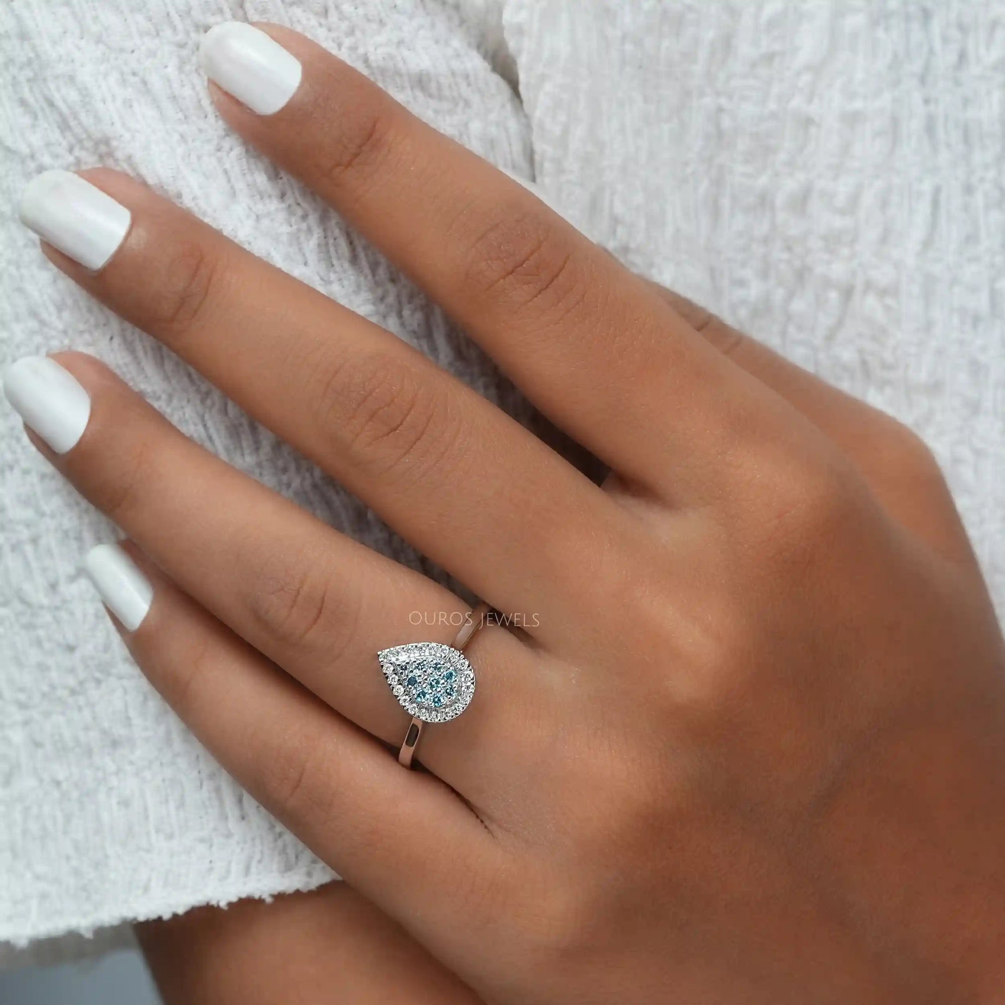 Pear Shape Round Cluster Diamond Halo Engagement Ring