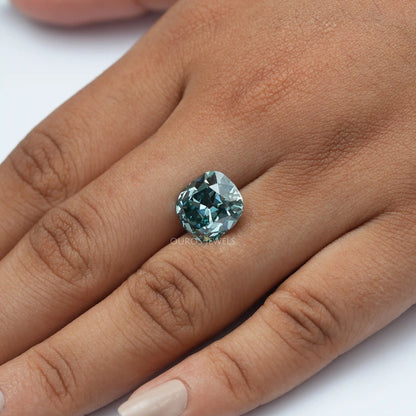 7.16 Carat Fancy Vivid Bluish Green Cushion Cut Lab Diamond Loose