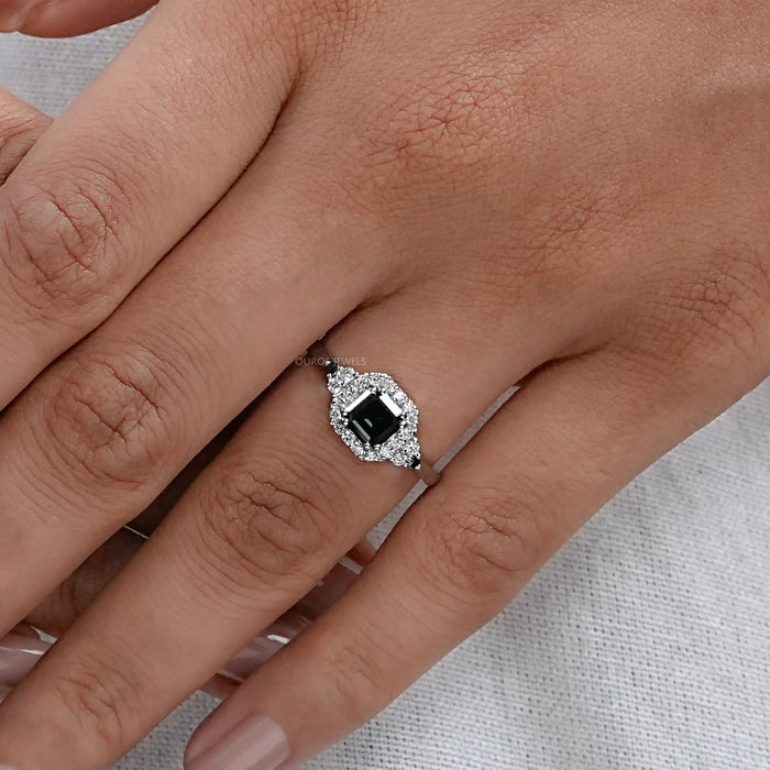 Asscher Cut Black Diamond Halo Ring