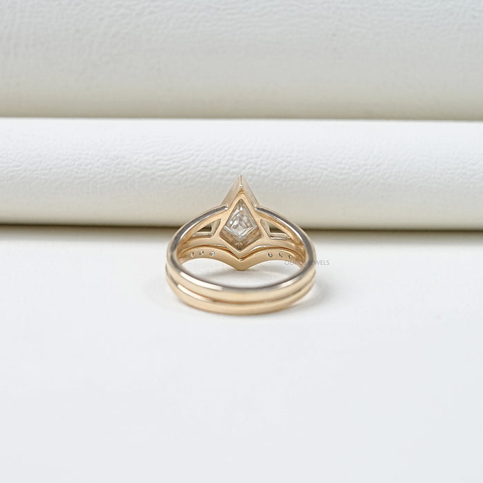 Kite Cut Lab Diamond Bezel Set Bridal Ring Set