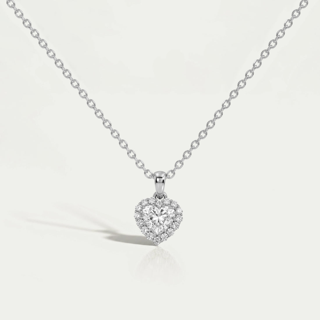 Heart Shape Lab Grown Diamond Halo Pendant Necklaces