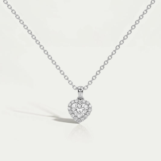 Heart Shape Lab Grown Diamond Halo Pendant Necklaces