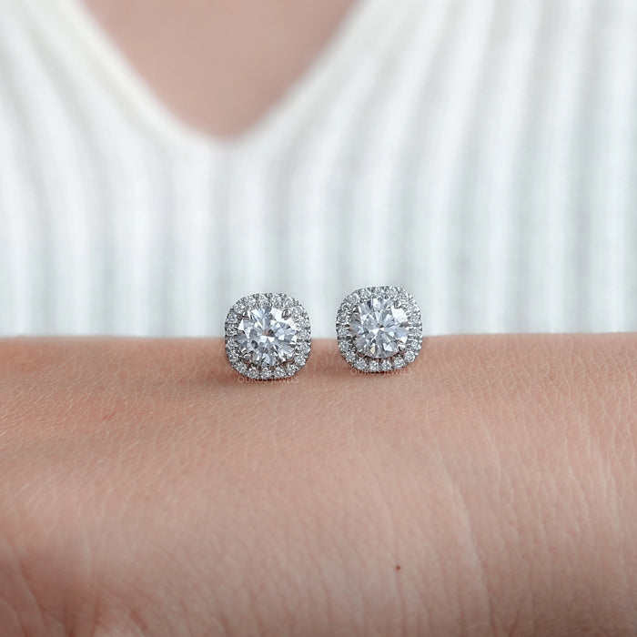 Brilliant Round Lab Diamond Halo Stud Earrings