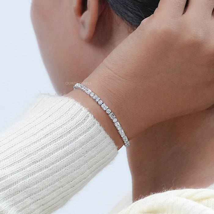 Emerald And Round Lab Diamond Tennis Bracelet