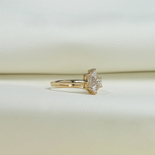 side view of step-cut arrow and round lab diamond solitaire anniversary ring