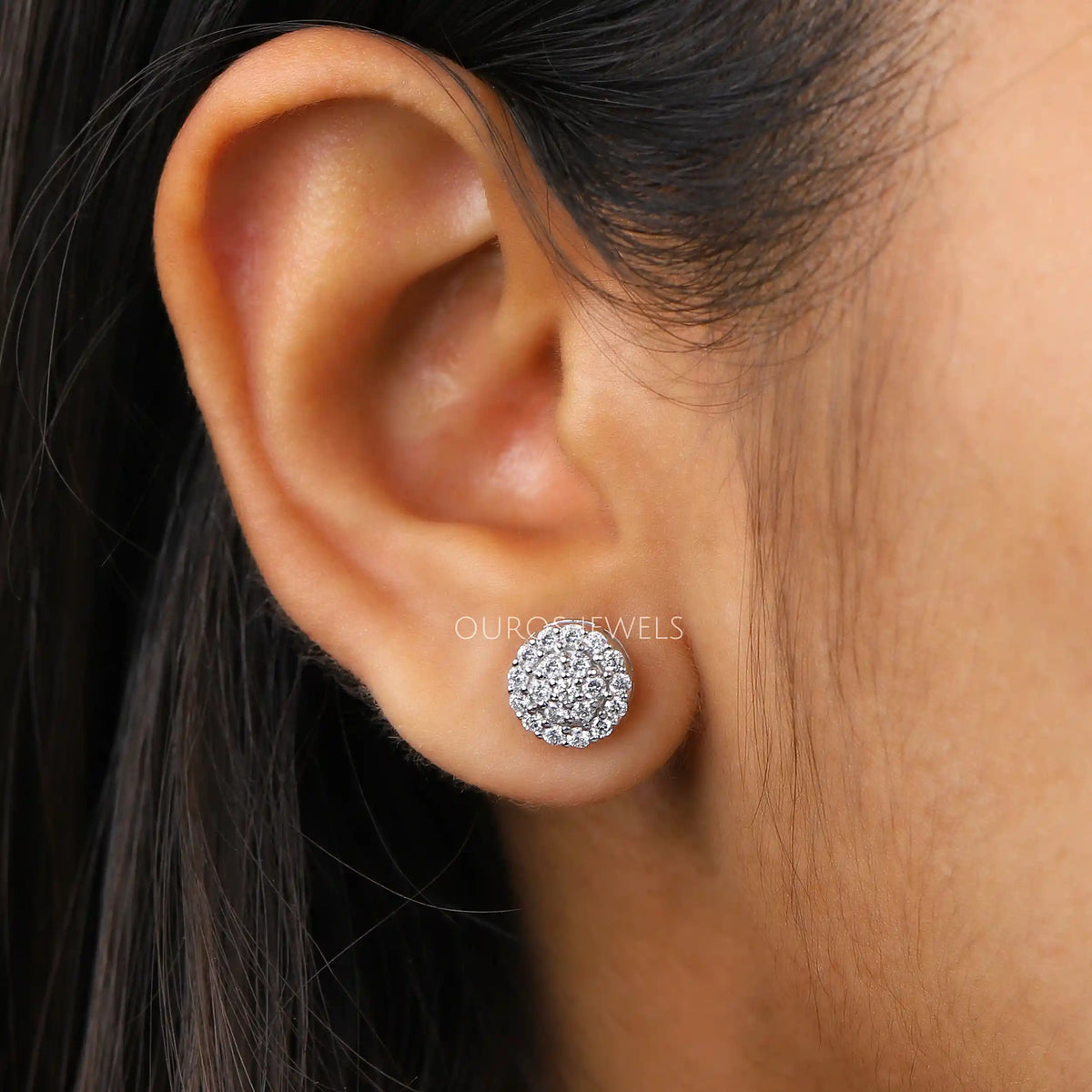Cluster Round Cut Lab Grown Diamond Stud Earrings Earring