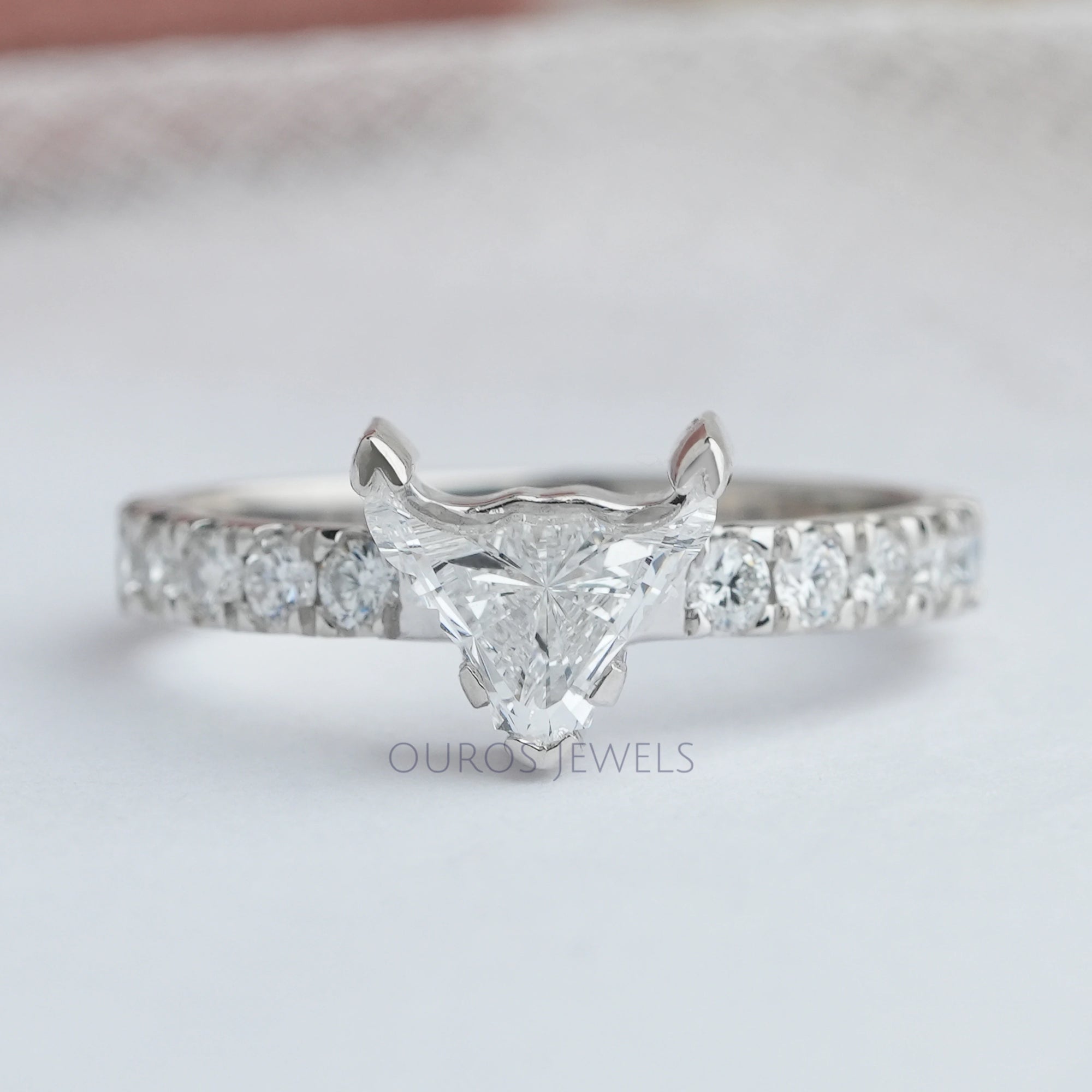 Bull Cut Lab Grown Solitaire Accent Diamond Engagement Ring