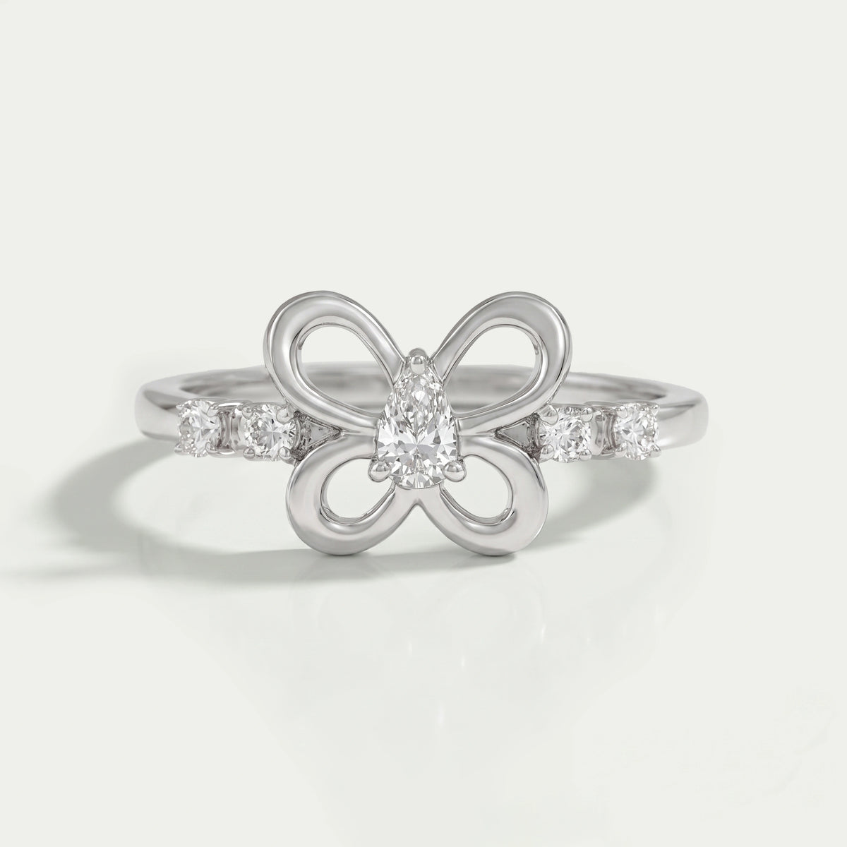 Pear Diamond Butterfly Shaped Dainty Ring Rings