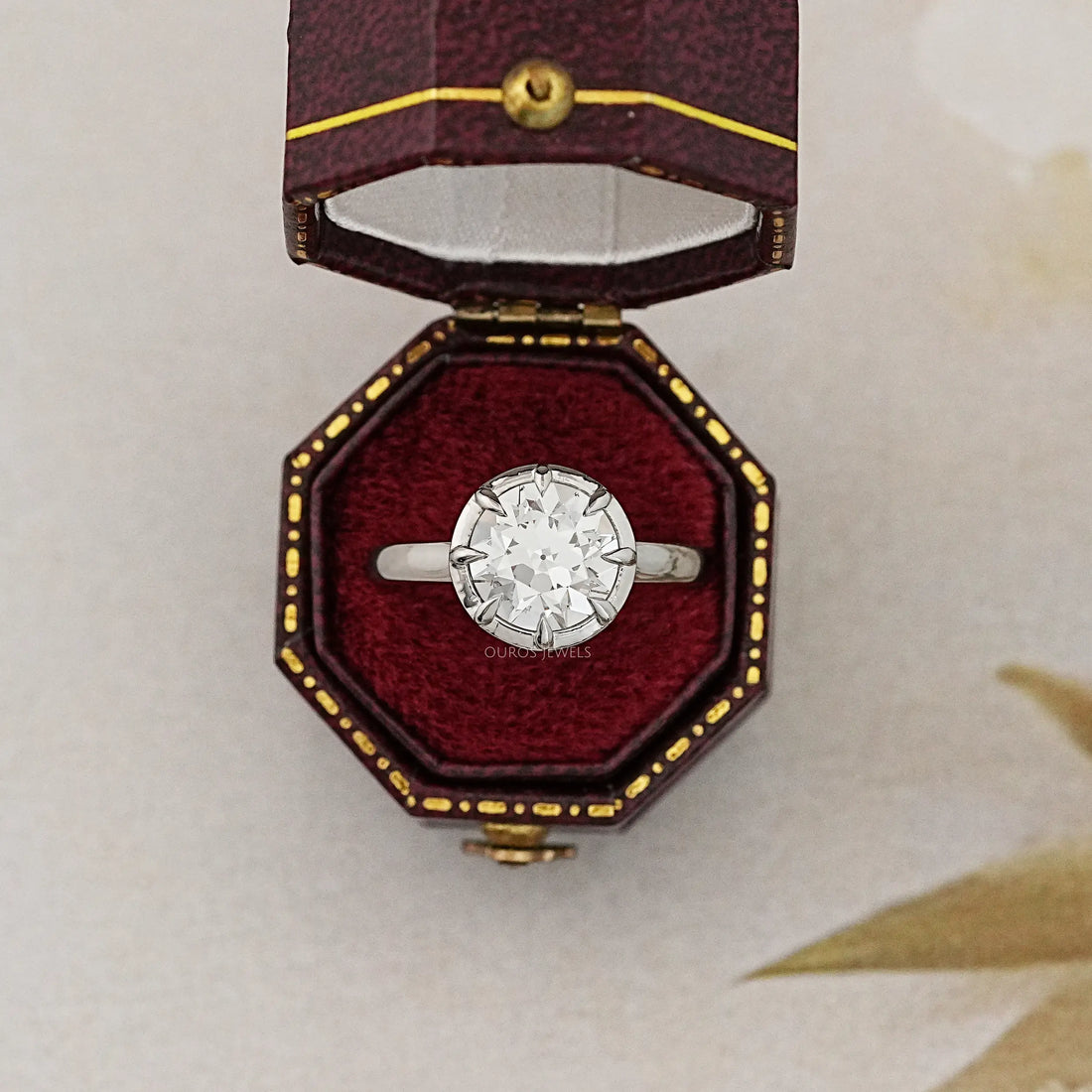 Old European Round Diamond Button Back Solitaire Ring Rings