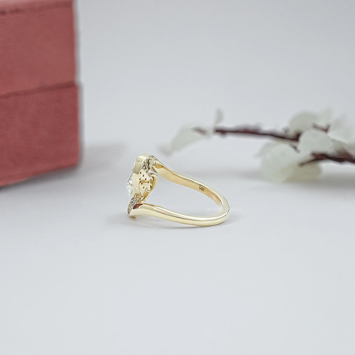Old Mine Pear Lab Diamond Bypass Pave Ring