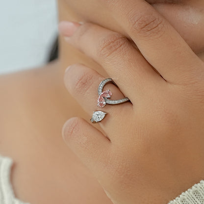Pink Pear Cut Diamond Bypass Accent Ring Ring