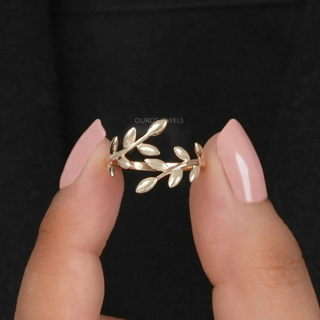 Olive Yellow Gold Leaf Bypass Ring Rings