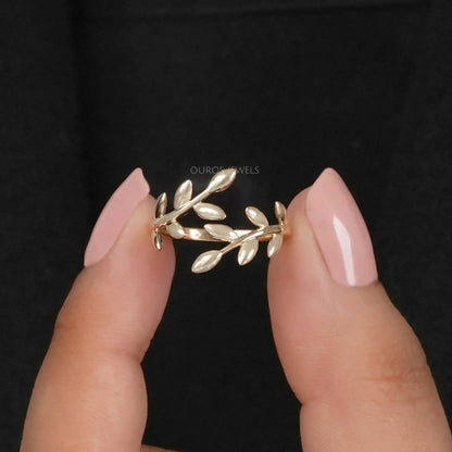 Olive Yellow Gold Leaf Bypass Ring Rings