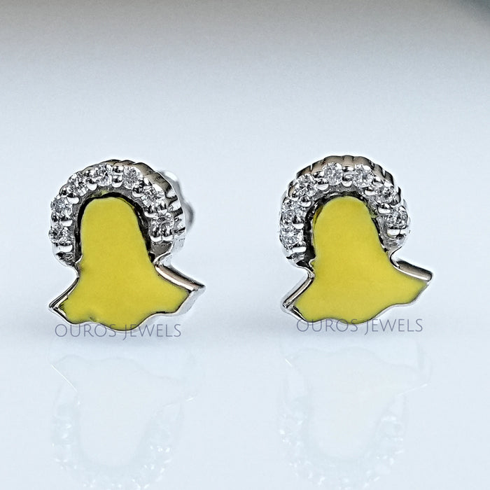 Round Lab Diamond Enamel Snapchat Earrings For Kids