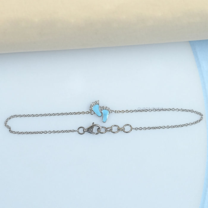 Enamel Blue Baby Foot  Print Round Diamond Anklet