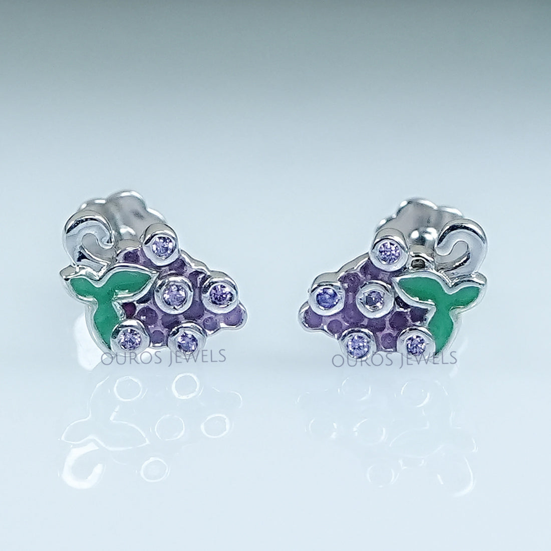 Purple Gemstone And Enamel Grape Earrings For Kids