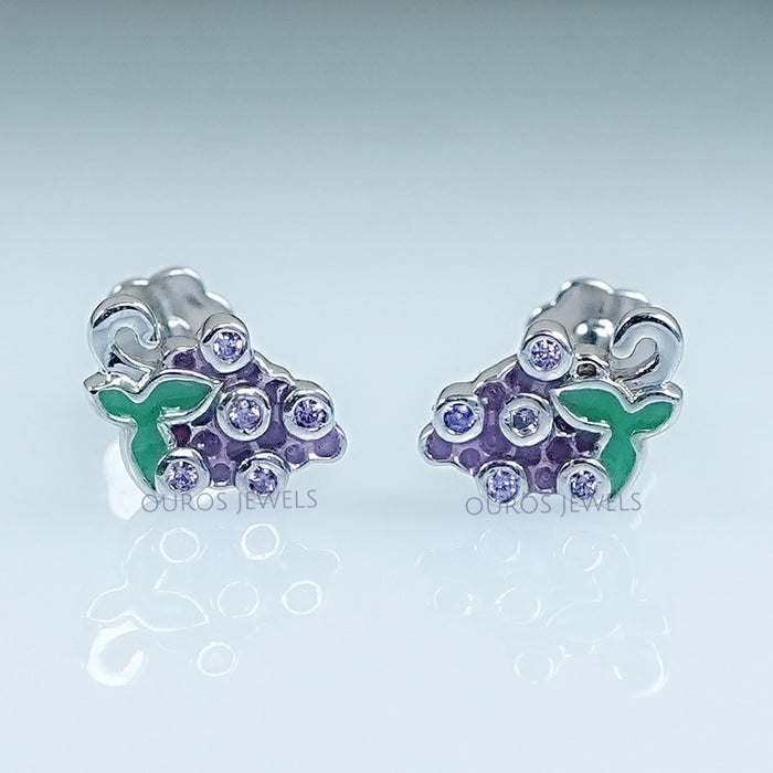 Purple Gemstone And Enamel Grape Earrings For Kids