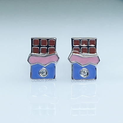 Chocolate Shape Enamel Earrings For Kids