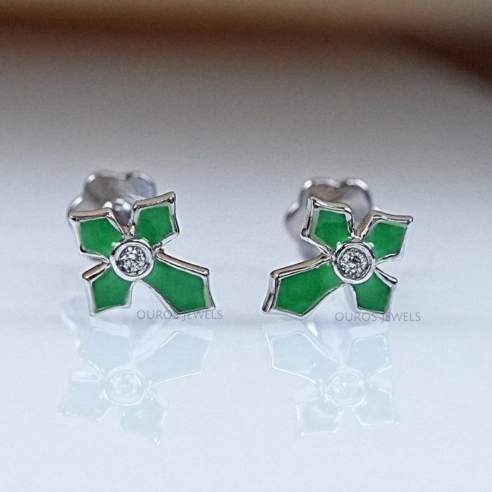 Enamel Green Cross Earrings For Kids