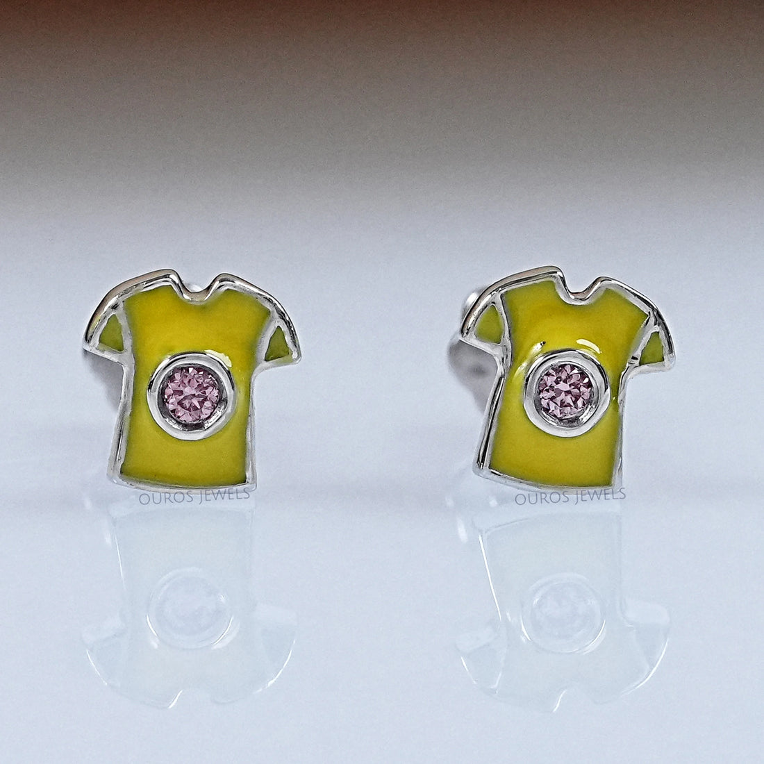 Pink Lab Diamond Yellow Enamel T shirt Stud For Kids