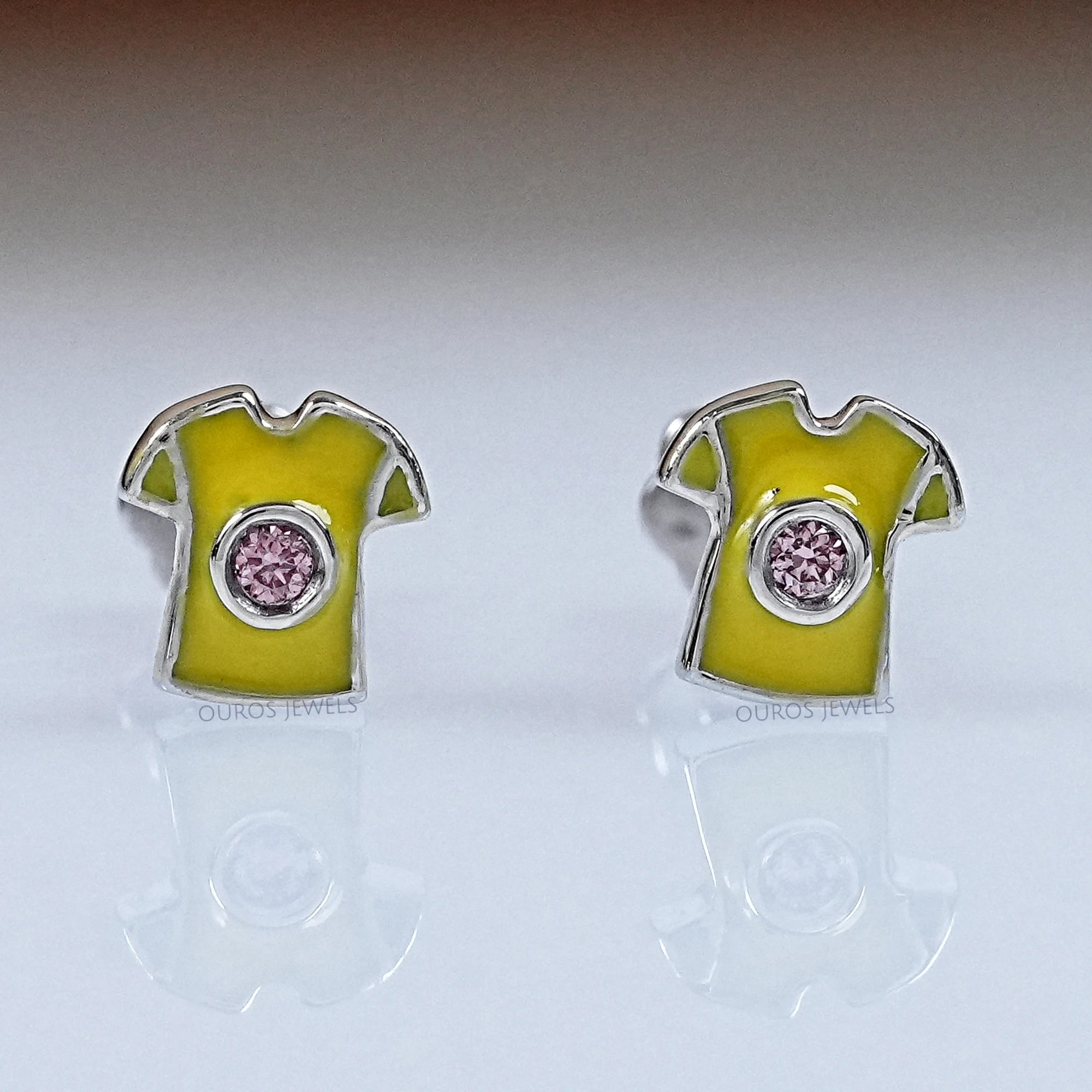Pink Lab Diamond Yellow Enamel T shirt Stud For Kids