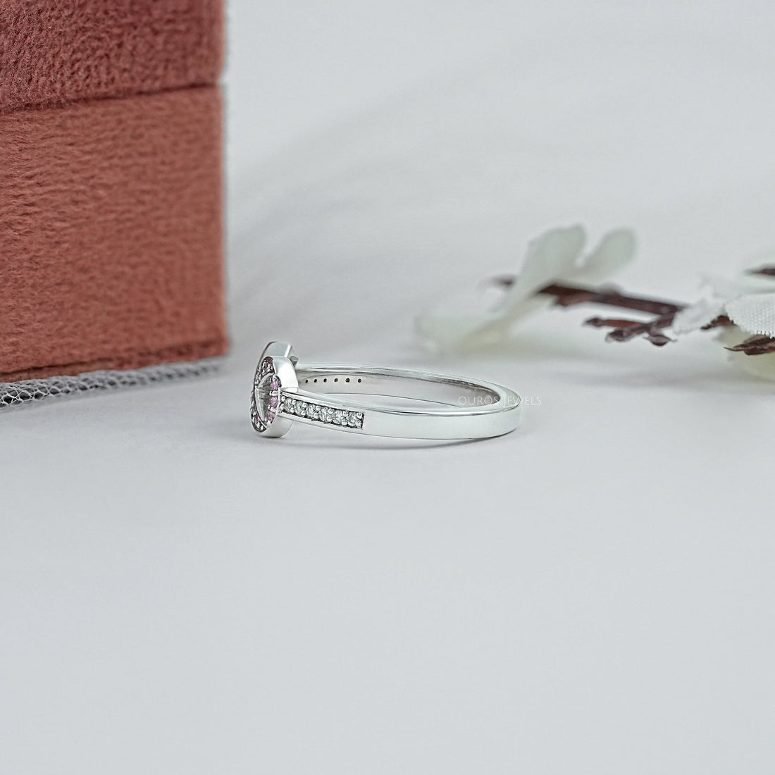 Round Pink Gemstone Cancer Ribbon Accent Ring Ring