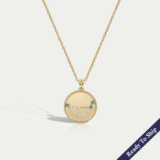 Capricorn Zodiac Sky Blue Gemstone Pendant Necklaces