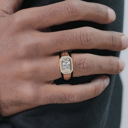 Radiant Lab Diamond Halo Men's Wedding Band Ring