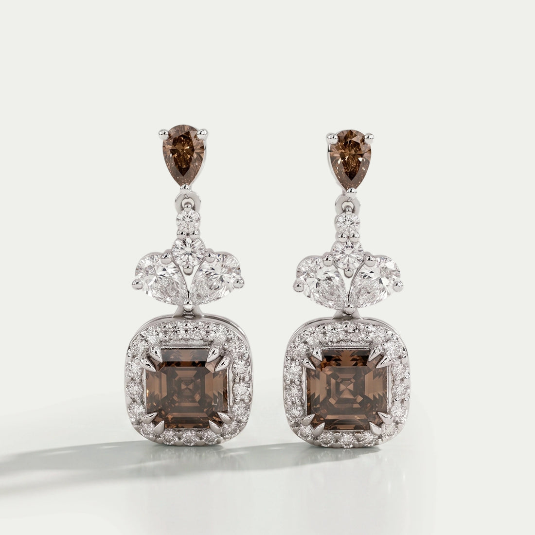 Champagne Asscher Cut Halo Dangle Earrings Earrings