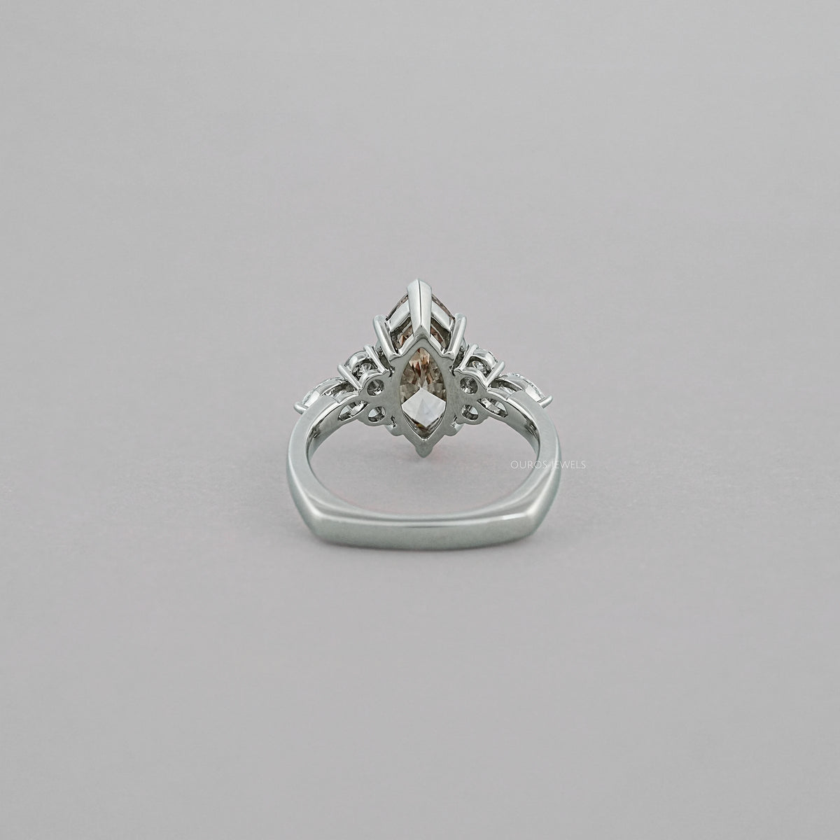 Champagne Marquise Lab Diamond Solitaire Accent Ring Rings