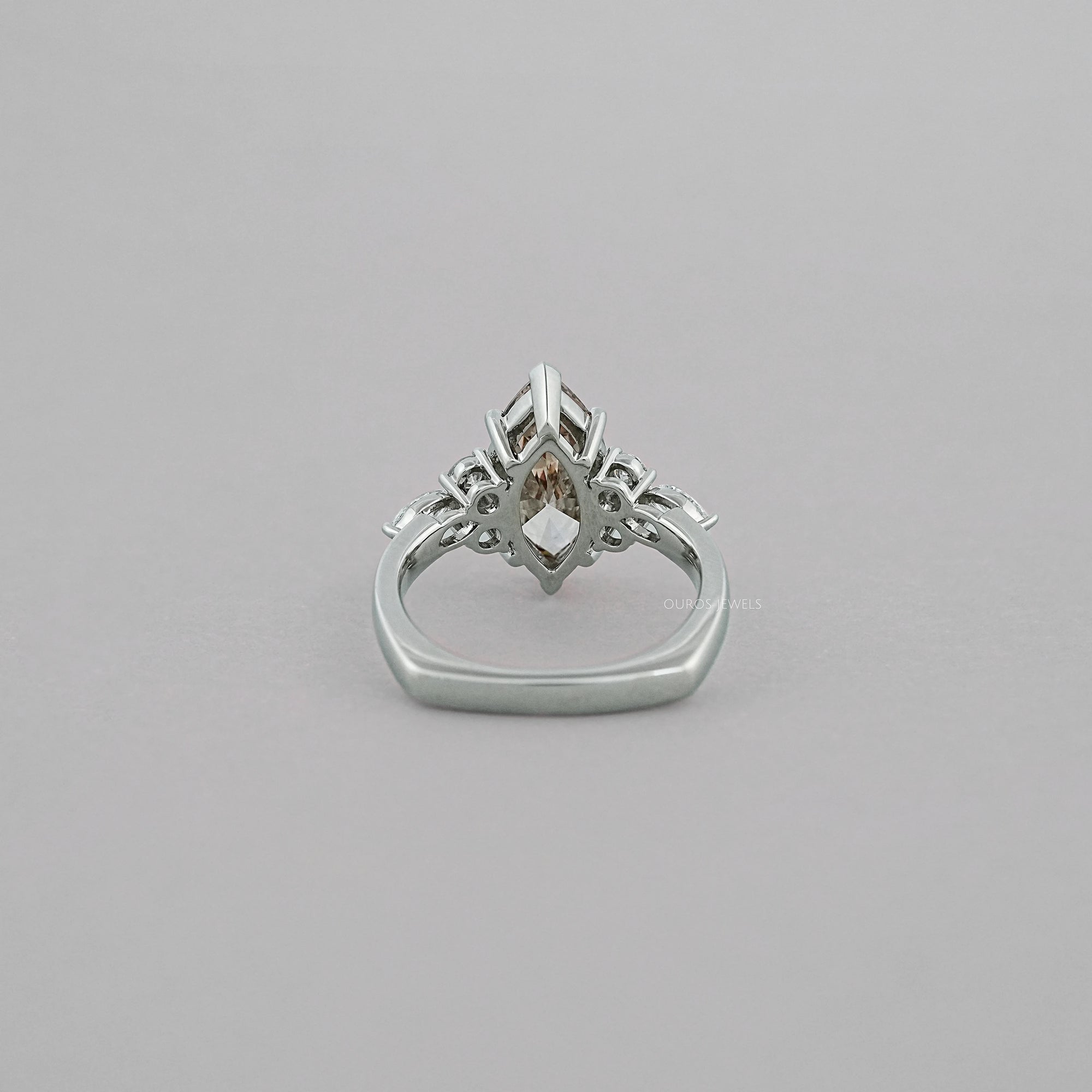 Champagne Marquise Lab Diamond Solitaire Accent Ring Rings