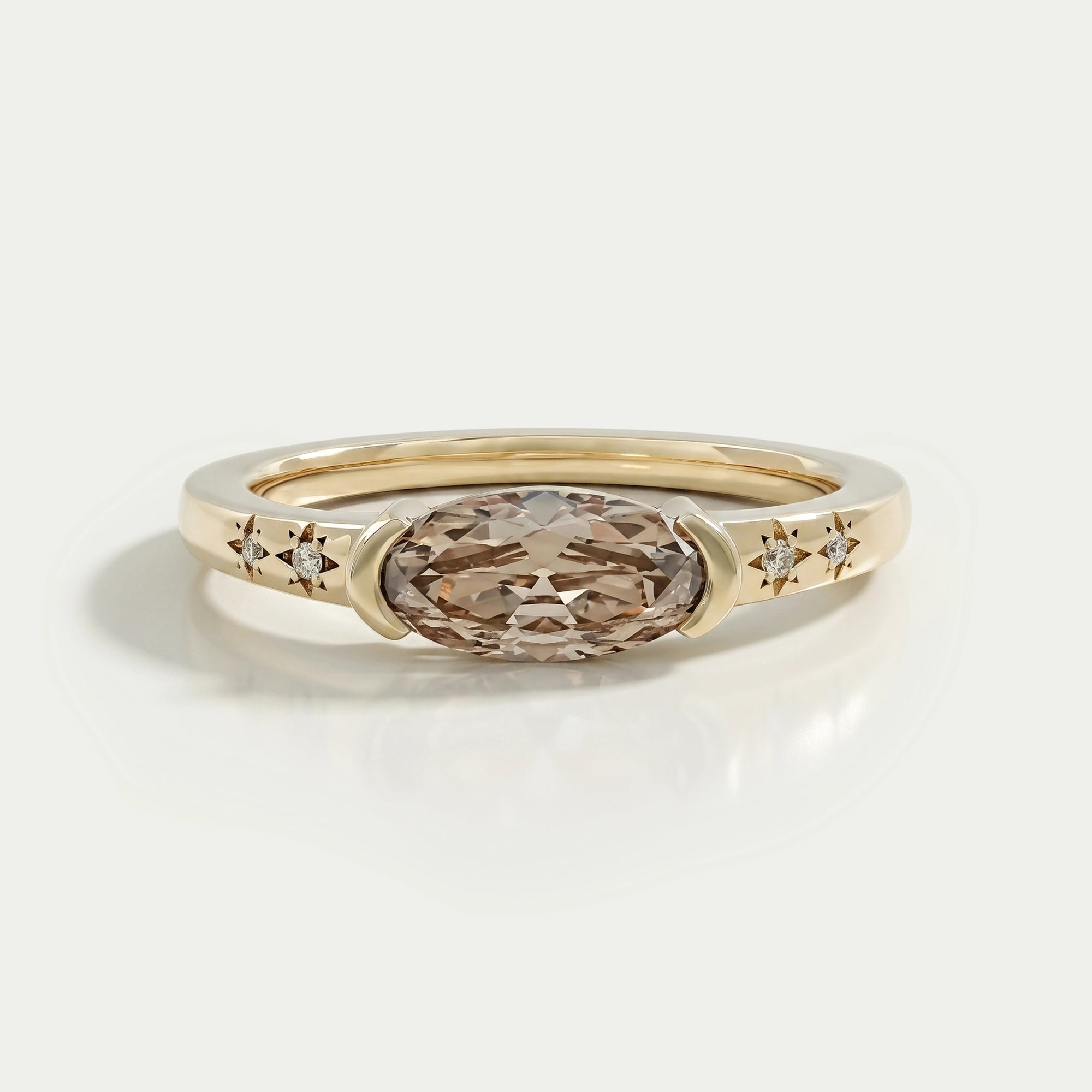 Champagne East West Old Mine Moval Half Bezel Accent Ring Rings