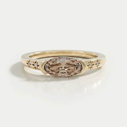 Champagne East West Old Mine Moval Half Bezel Accent Ring Rings