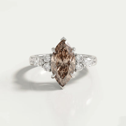 Champagne Marquise Lab Diamond Solitaire Accent Ring Rings