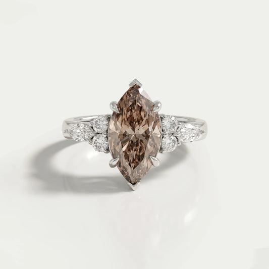 Champagne Marquise Lab Diamond Solitaire Accent Ring Rings