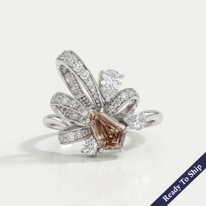 Champagne Step Cut Shield Diamond Floral Cocktail Ring Ring