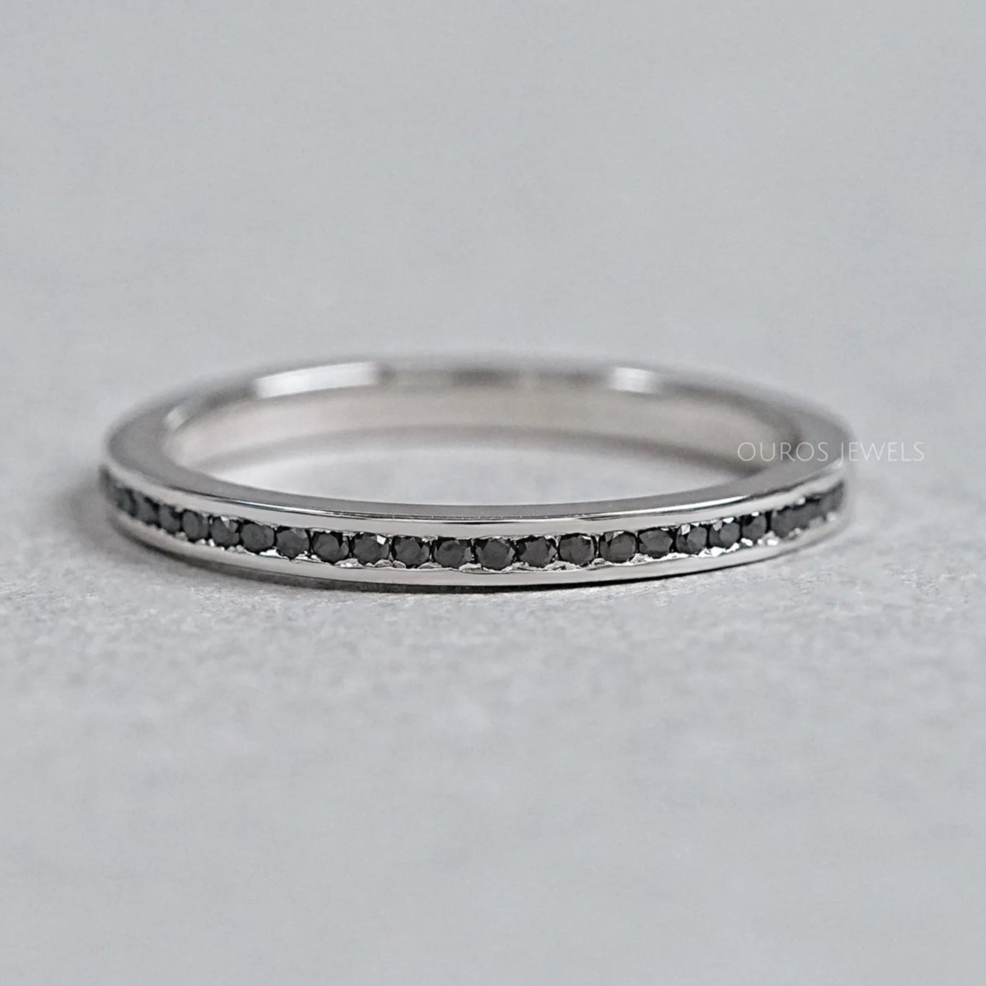 Black Round Lab Diamond channel Set Half Eternity Ring Rings