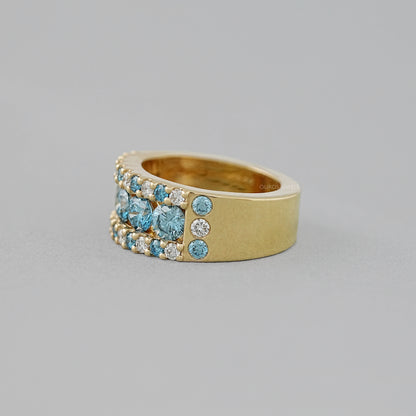 Blue And White Round Cut Lab Diamond Wide Band Rings