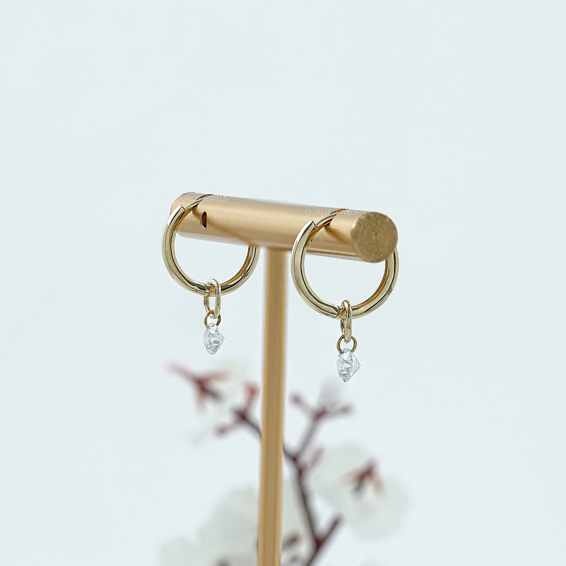 Round Diamond Charm Dangle Hoop Earrings Earring