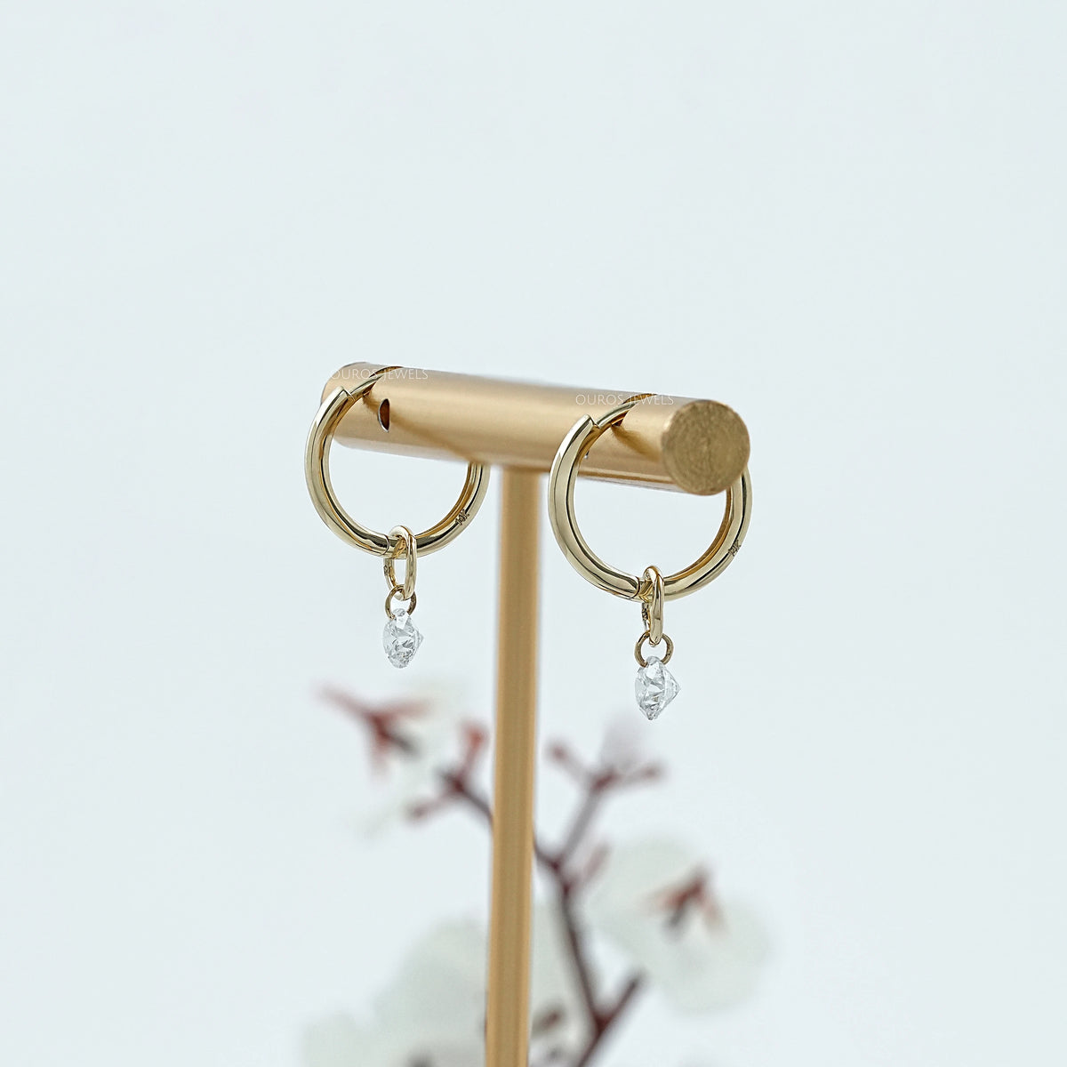 Round Diamond Charm Dangle Hoop Earrings Earring