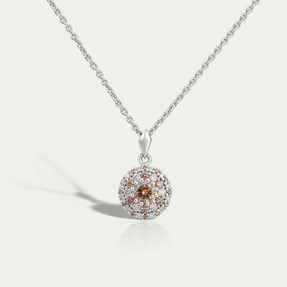 Double Halo Round Shape Champagne Diamond Pendant Necklaces