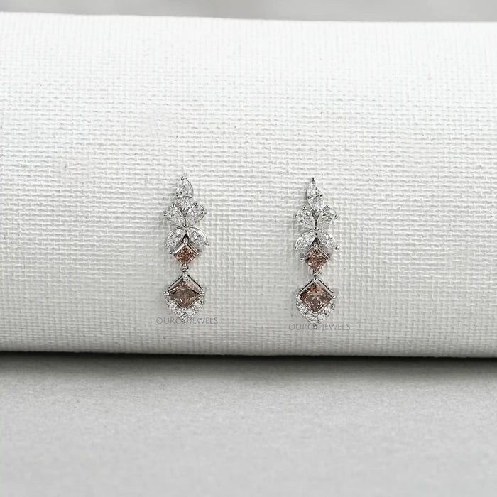 Chocolate Brown Princess Cut  Drop Earrings