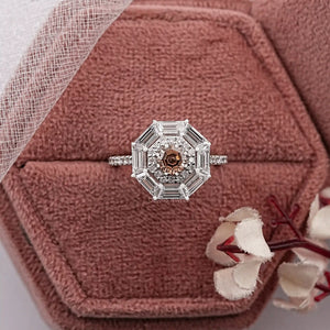 Octagon Brown Diamond Double Halo Ring