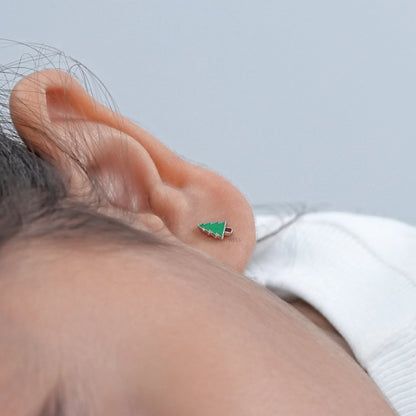 Green Enamel Christmas Tree Earrings For Kids