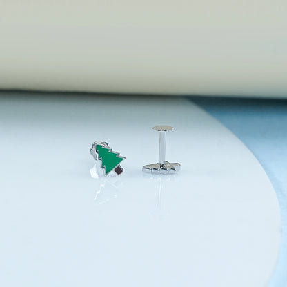 Green Enamel Christmas Tree Earrings For Kids