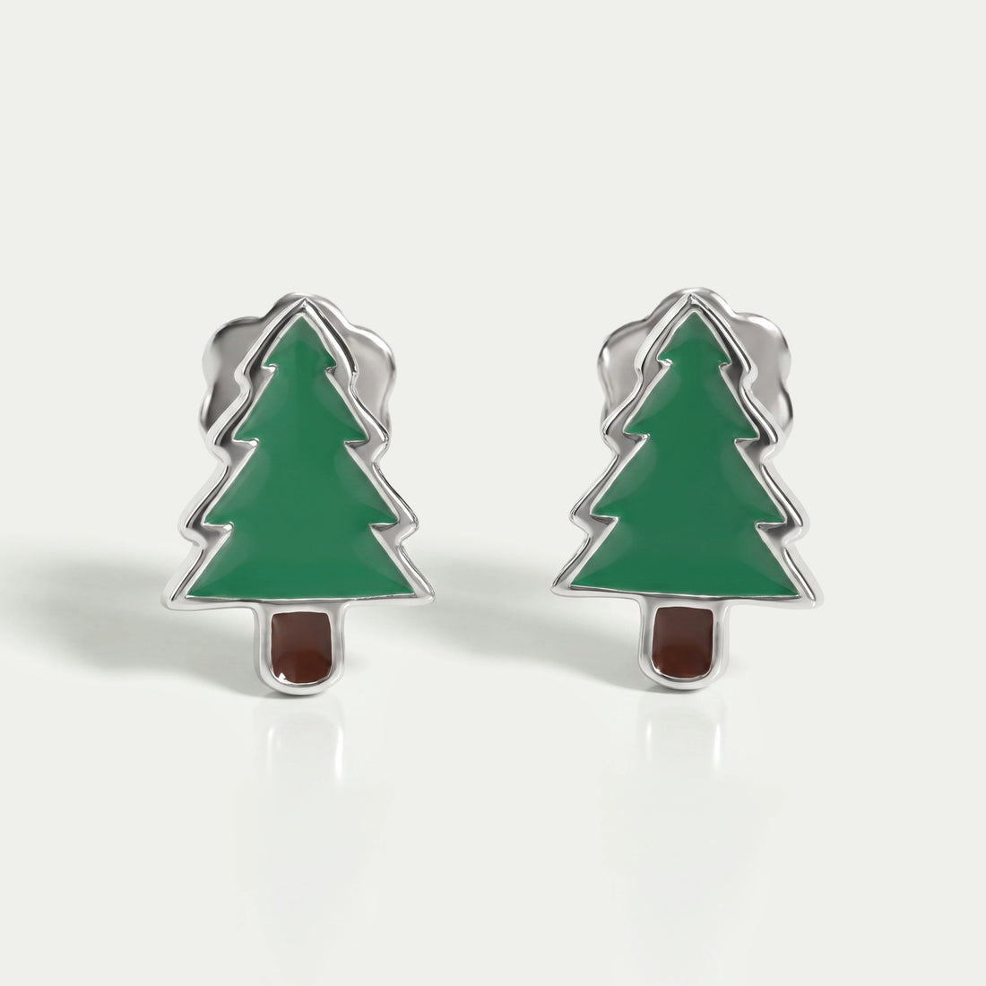 Green Enamel Christmas Tree Earrings For Kids