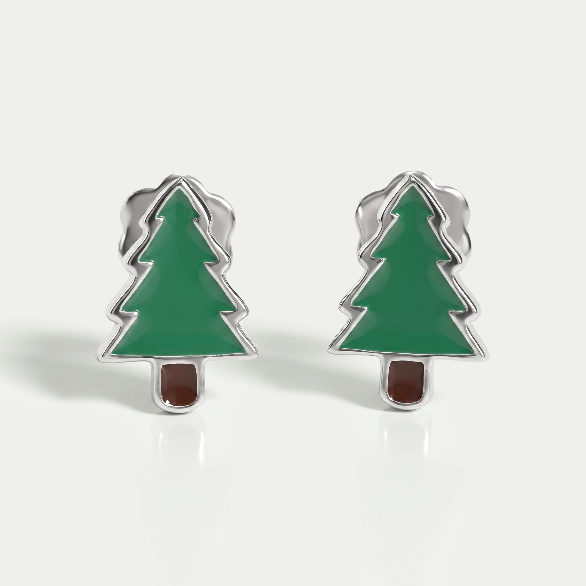 Green Enamel Christmas Tree Earrings For Kids