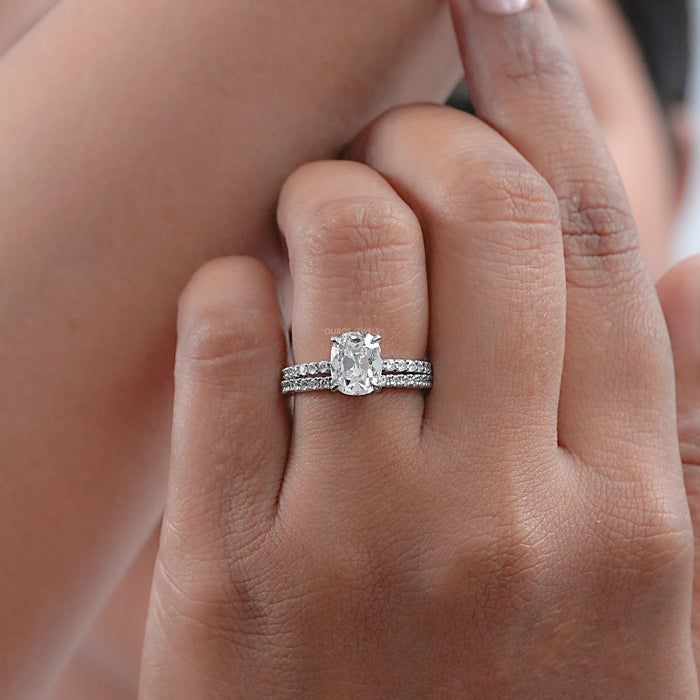 Old Mine Cushion Cut Solitaire Accent Bridal Ring Set